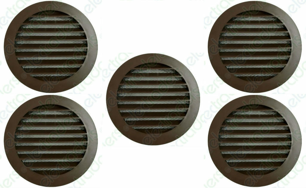 5 x Domus F4804B Circular Vent / Fan Grilles with Flyscreen (100mm) Brown