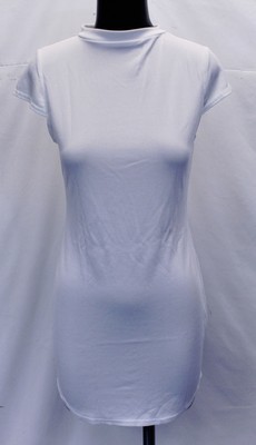 white high neck ribbed bodycon dress