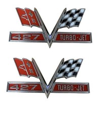 Gm 03876435 Pack Of 2 66-67 427 Turbo-jet V Cross-flag Front Fender Emblem Gm 03876435 Pack Of 2 66-67 427 Turbo-jet V Cross-flag Front Fender Emblem