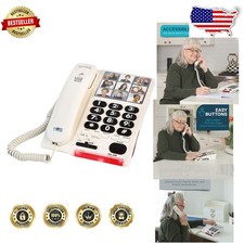 Big Button Landline Phone - Seniors, Dementia, 26dB Amplified, Photo Dial, Beige