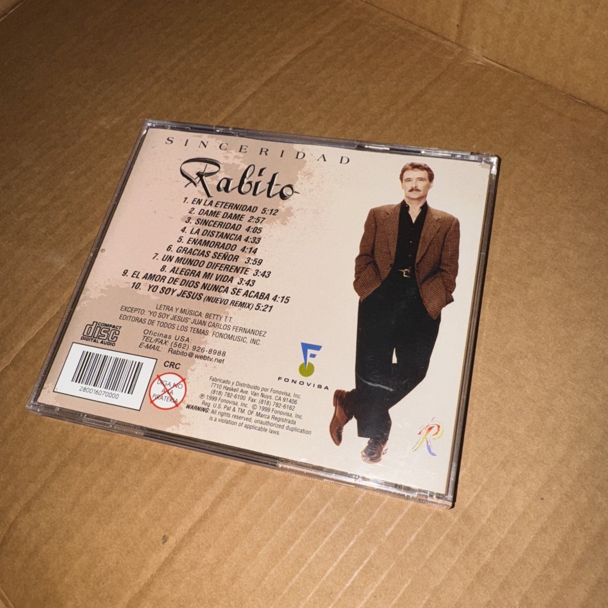Rabito Sinceridad Music CD 10 Great Spanish Tracks 1999 Fonovisa