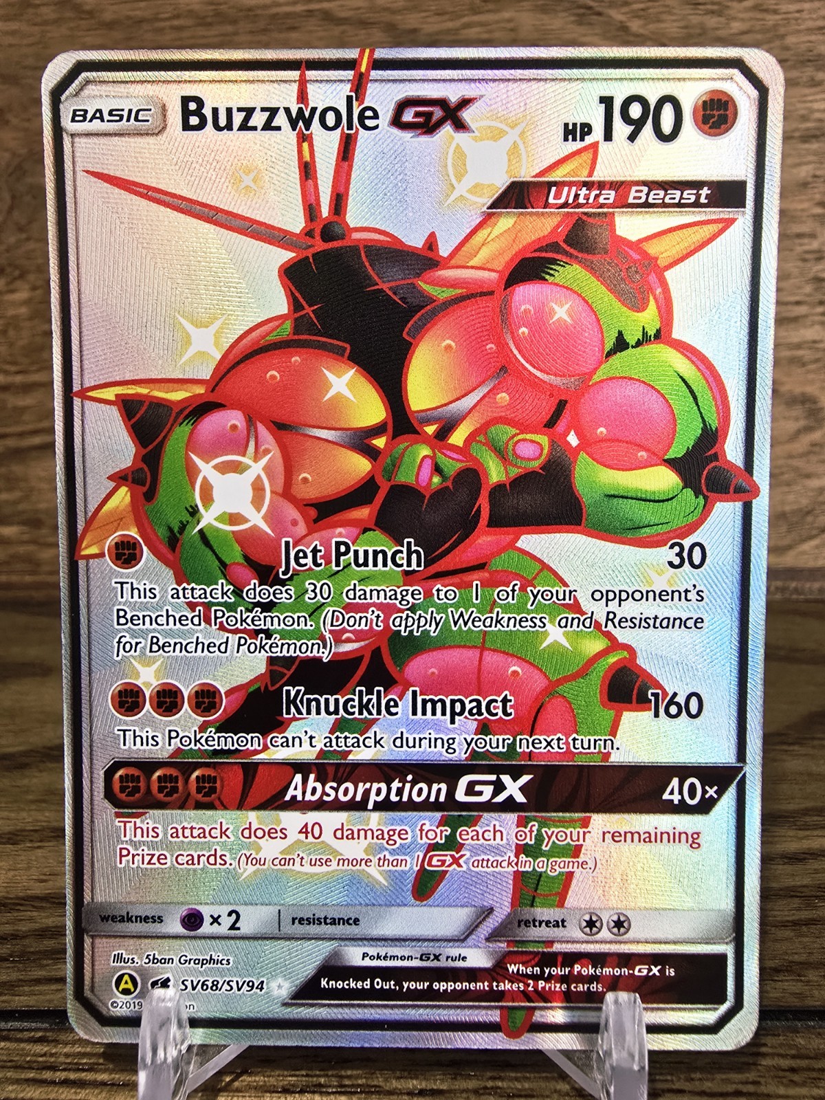 Pokemon Card TCG Buzzwole GX SV68/SV94 Full Art Rare Sun & Moon Hidden Fates LP