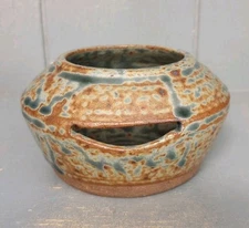 Handcrafted Studio Pottery Egg Separator Kitchen Tool Ash Glaze Signed Gerbasi