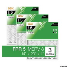 14 x 20 x 1 Standard Pleated Air Filter FPR 5, 3-Pack, Air Filters Replacement