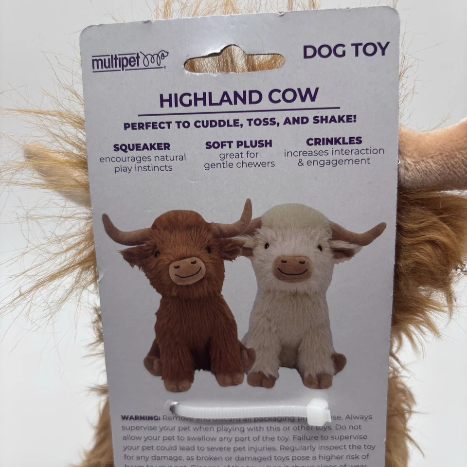 Multipet 9" Highland Cow Dog Toy Squeaker Cuddle Toss Brown  Soft Plush NWT - Image 4 of 4