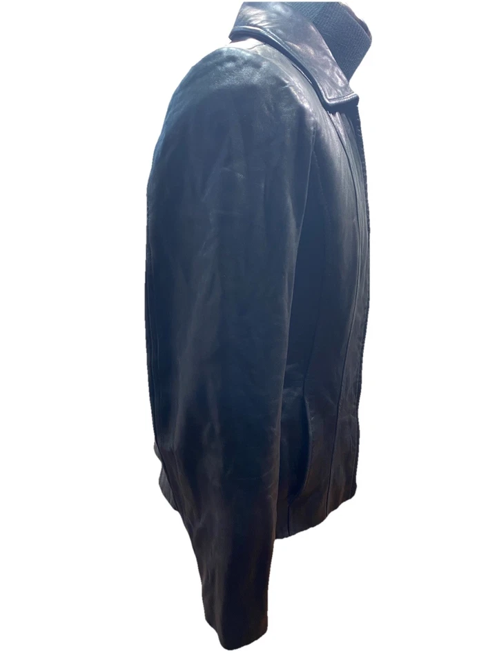 Chaqueta de cuero genuino Liz Claiborne para mujer entrepierna bolsillos laterales cremallera frontal, SP Foto 3 de 4