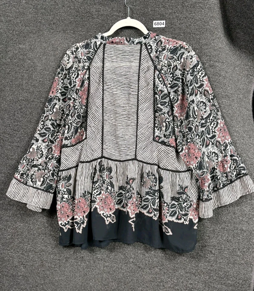 Blusa Lucky Brand Feminina Tamanho 2X Estampa Mista Transparente Manga de Sino Peplum Camponesa - Imagem 2 de 4