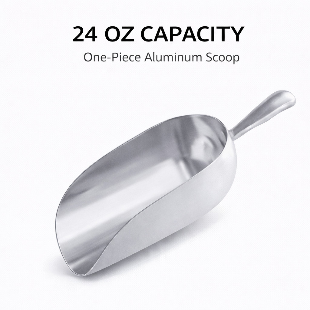 24 oz One-Piece Aluminum Scoop Ice Candy Flour Popcorn Utility Scoop Silver