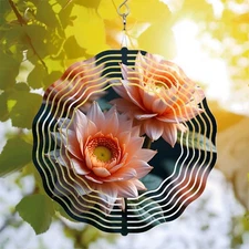 Vibrant Orange Flower Metal Wind Spinner with Intricate Petals & Circular White 