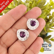 925 Sterling Silver Heart Amethyst Gemstone Stud Post Wedding Earrings Jewelry
