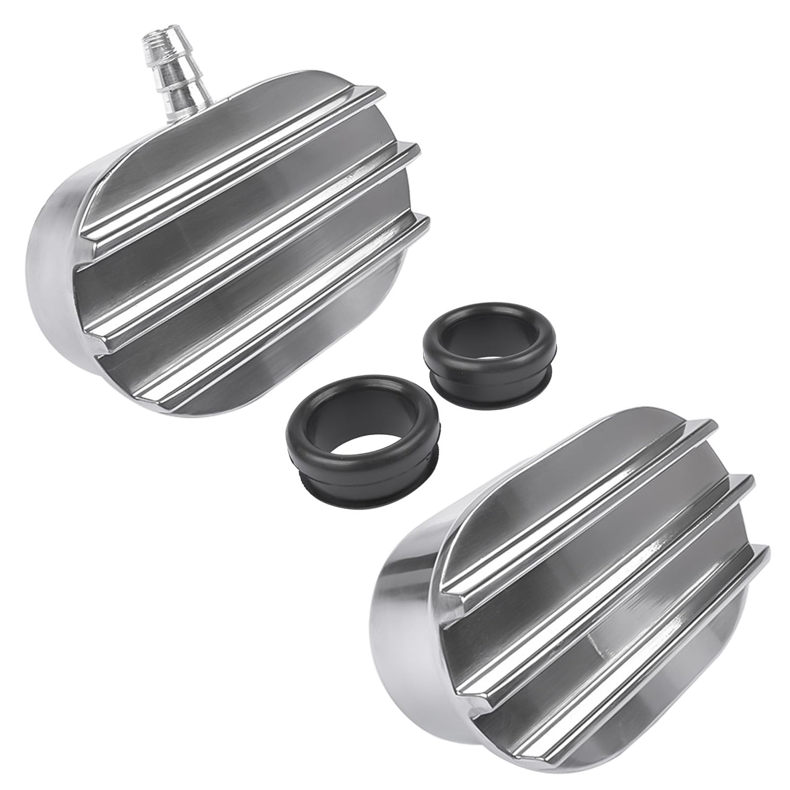 Oval Finned Polished Aluminum Push-in Breather & PCV Kit