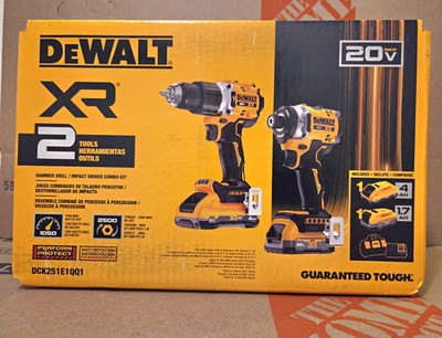 DEWALT XR 20V MAX DCK251E1QQ1 2-Tool Hammer Drill/Impact Brushless + 2 Li-Ion