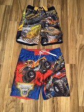 MONSTER JAM Y2K Boys Grinder Max D Monster Trucks Swim Trunks Sz XS 4/5 Lot