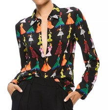 Alice + Olivia Willa Romantic Stace Black Shirt Blouse Ladies Women Dress XS