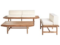 Lounge Set Akazienholz 3-Sitzer Heller Holzfarbton Auflagen Cremeweiß Giaveno