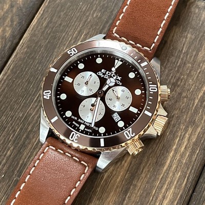 EDOX Skydiver Chronograph 10238 Brown Dial 44mm Used