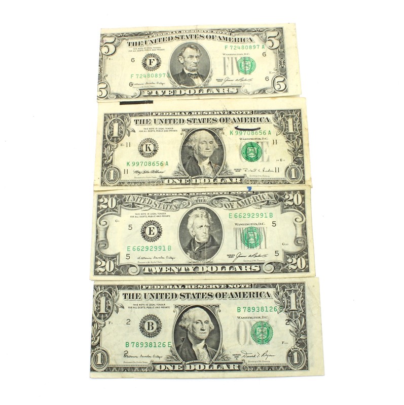 1981-1995 $1 $5 $20 Fed Reserve Note Misaligned Printing Error Lot of 4 #C938-4