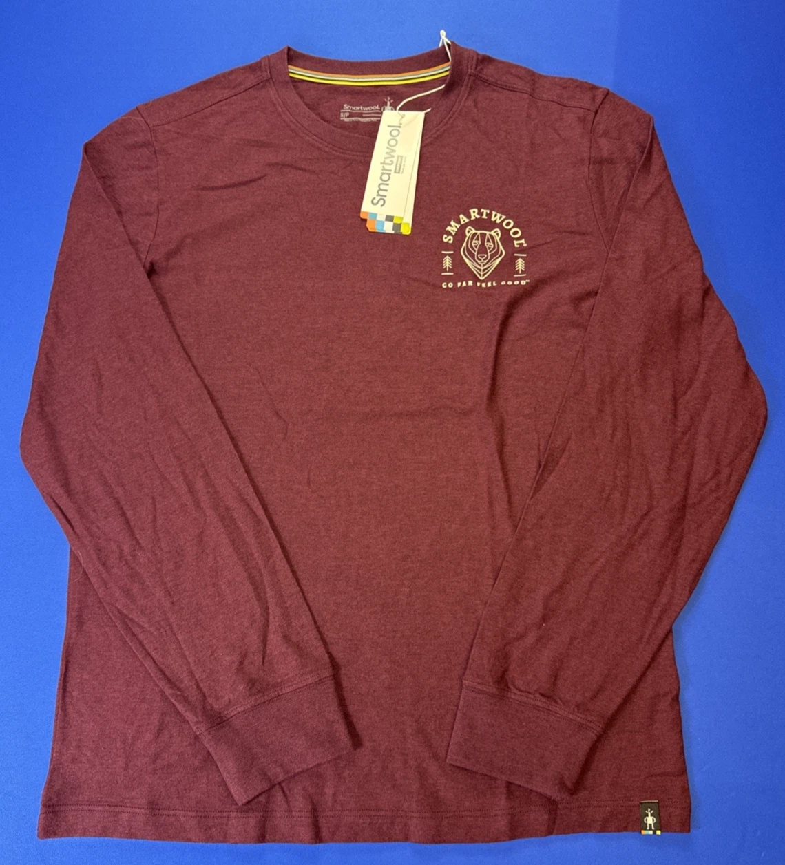Smartwool Unisex Bear Stare Graphic Long Sleeve Tee Maroon Size Small 02598-L83