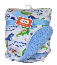 Kidgets Baby Blanket Dinosaurs Security Fleece Roar Blue White Green 30x40 Inch