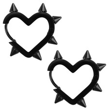 Black Heart Spike Hoop Earrings: Heart-Shaped, Stainless Steel, Gothic, Punk, Gr