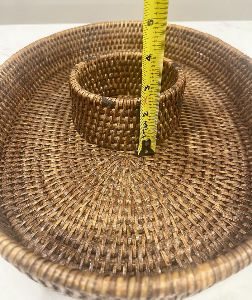 Wicker Server WOVEN RATTAN CHIP & DIP SERVER Oval Wicker 16x12” | eBay