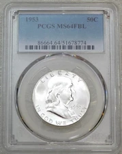 1953 P Franklin Half Dollar PCGS MS64FBL Frosty White PQ New Holder #B184E