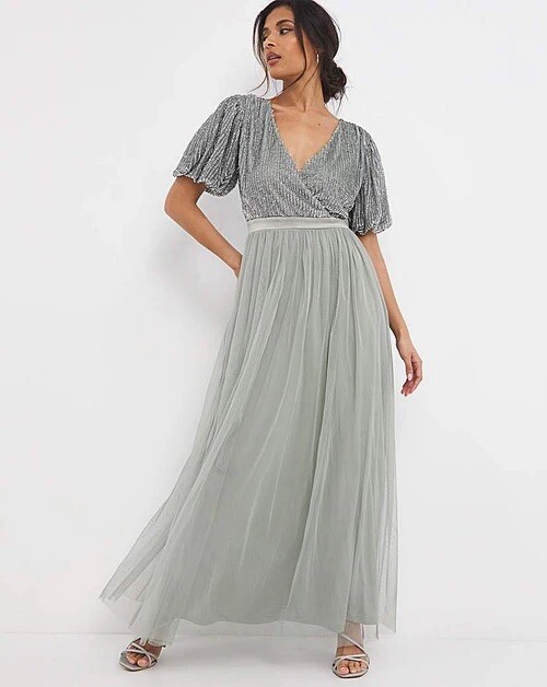 joanna hope beaded bodice maxi dress 3/4 Sleeve Sheer Chiffon Lace Two Piece Sheath Mother of Bride Dress, Beaded Lace main image 1