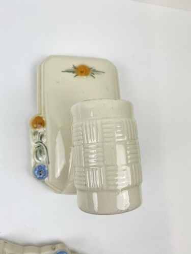 Antique Vtg Ceramic Art Deco Period Ceiling Light Fixture Wall Sconce SET Floral - Picture 5 of 10