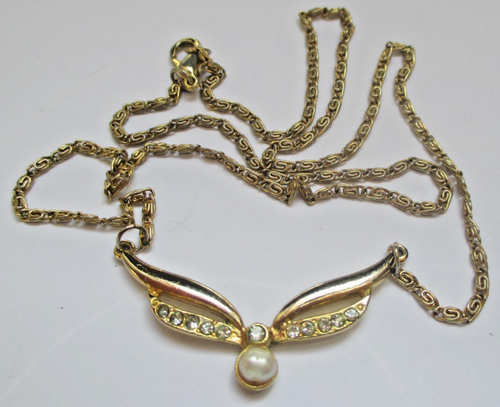 Collier Vintage Discret - Couleur Argent Avec Cristaux "diamant" Noir - Bijou Ancien Référence 2643
