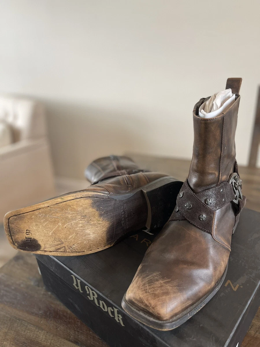 MARK NASON U Rock BOOTS BROWN LEATHER LOUNGE ARROW ANKLE STRAP STUDDED Size 9.5