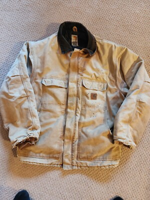 Men's Carhartt RN# 14806 Jacket Lined Distressed Work Coat Tan 2XL