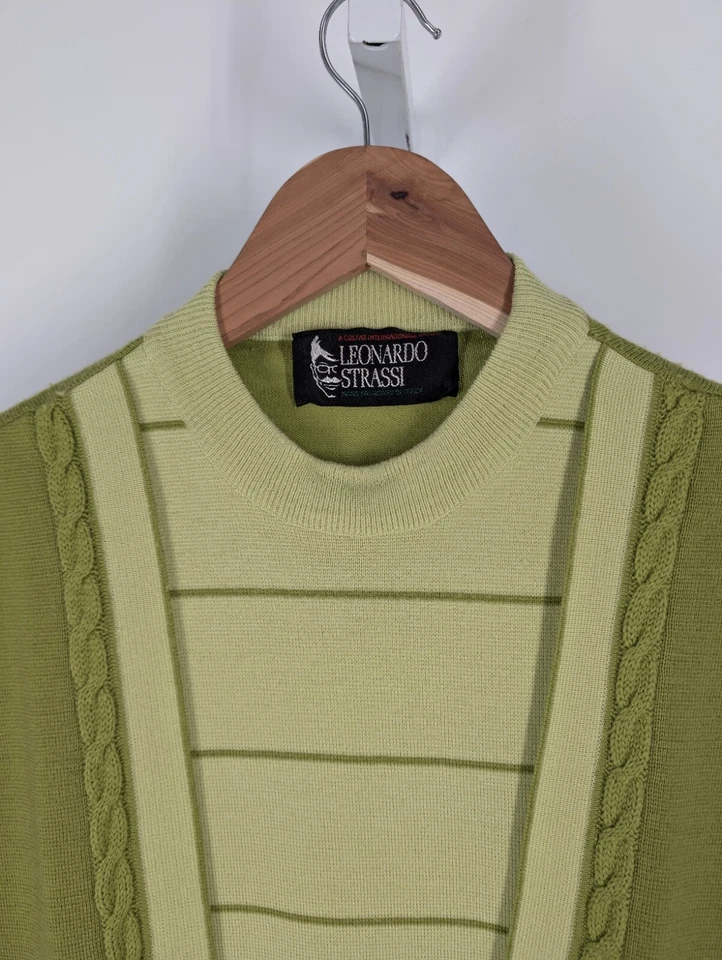 Leonardo Strassi винтажный 60-х атомный зеленый мод геометрический искусства итальянский трикотаж рубашка - Изображение 3 из 4