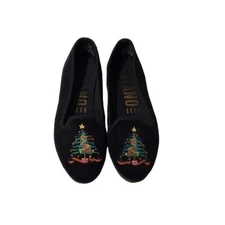 Gitano Christmas Holiday Tree Slipper Retro Flats Size 7 Black Velvet