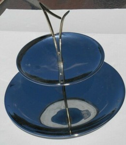 Vintage Kromex Mid-Mod 2 Tier Tid-Bit Tray Stand Mid-Century Chrome/Gold-Tone 