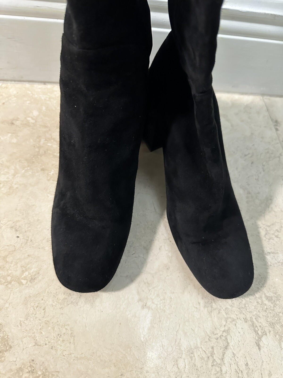 Stuart Weitzman Black Suede & Microstretch  Over The Knee Boots 8.5 Block Heel