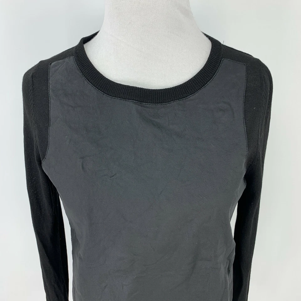 Elizabeth & James Leather Long Sleeve Shirt Women's Size S Black Contrast Tee - Image 3 of 4