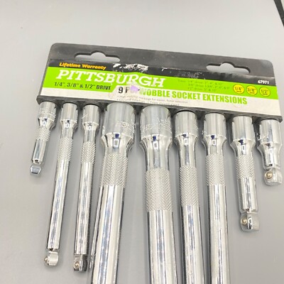 Pittsburgh: 67971, 9 Pc. Wobble Socket Extensions Set, 1/4