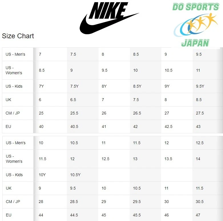 Nike react size chart hotsell