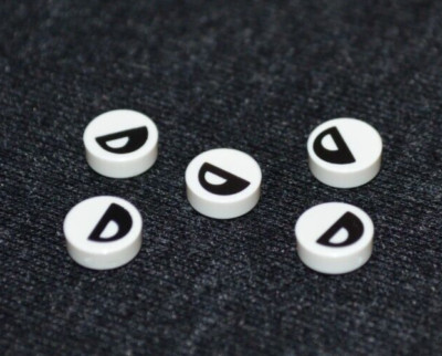 (5) 1x1 White Round Tile w/ Half Closed Eye Print Tiles ~ New Lego Parts ~