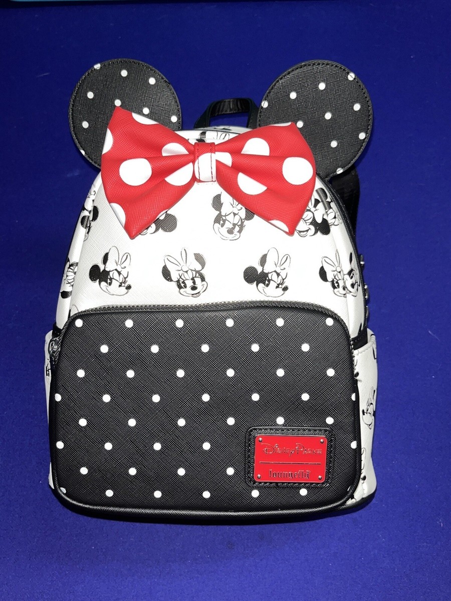 Disney Loungefly Minnie Mouse Polka Dot Mini Backpack Red Bow Ears Black 2022 Disney Minnie Mouse Polka Dot Bow Women main image 2