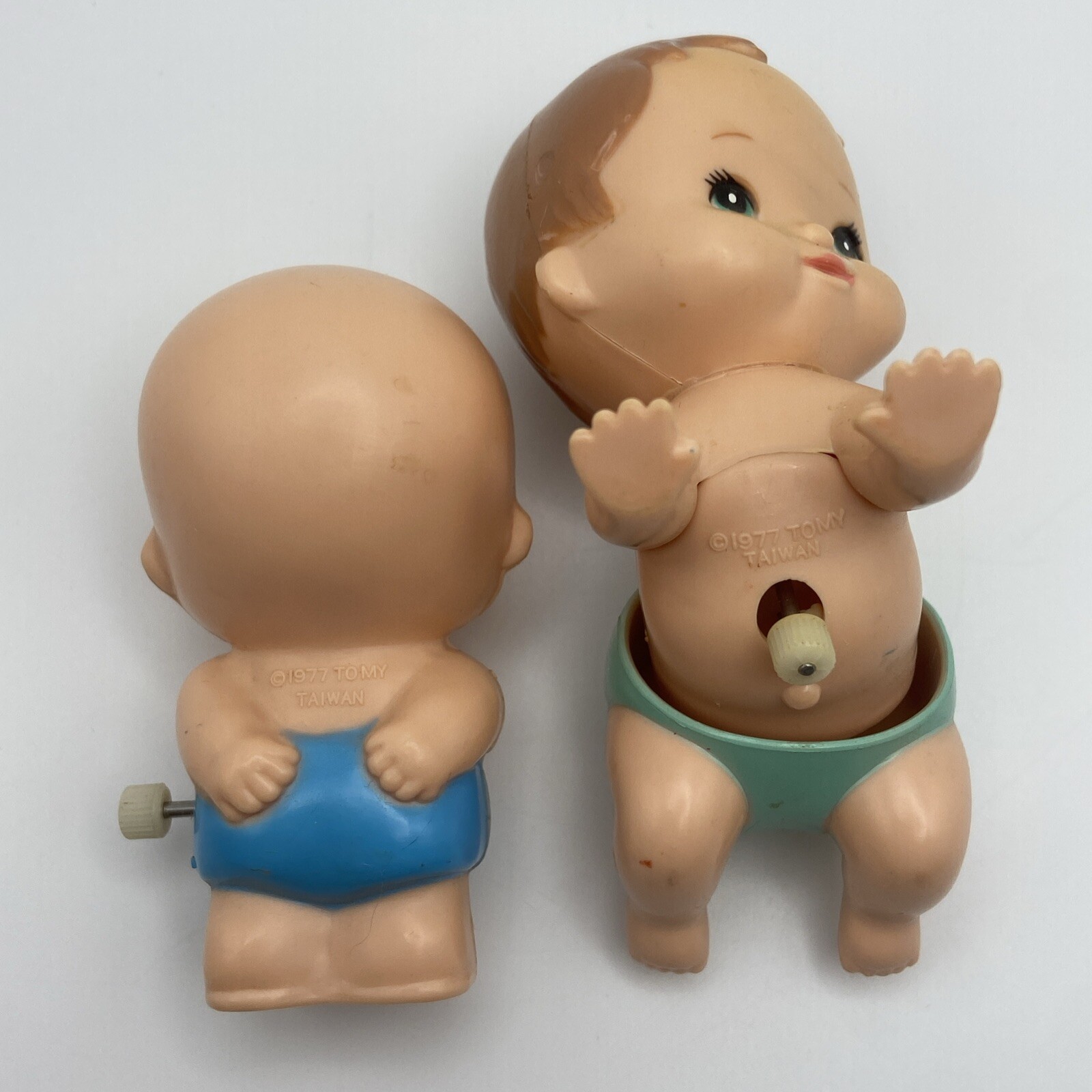 Vintage 1977 Tomy Wind Up Walking and Crawling Baby Dolls