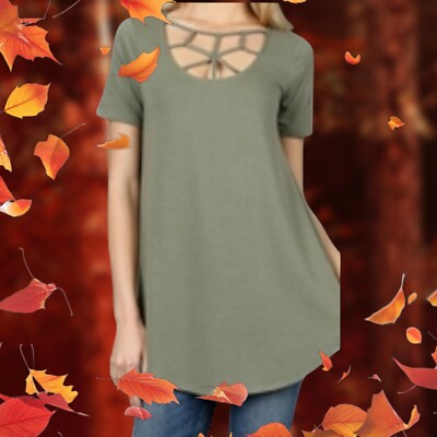 NWT Women's Light Olive Green Web Neckline Tunic w/ Rounded Hem  1X-2X-3X