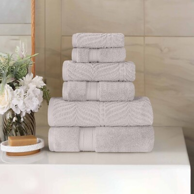 Chevron Zero Twist Solid and Jacquard Cotton 6 Piece Bathroom Towel Set