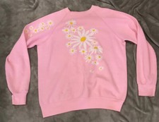 Vintage Bassett Walker Pink Size Large Long Sleeve Women's Daisy Sweatshirt USA