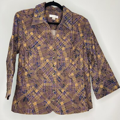Christopher & Banks Women s Jacket Stretch Brown Casual Floral Button XL