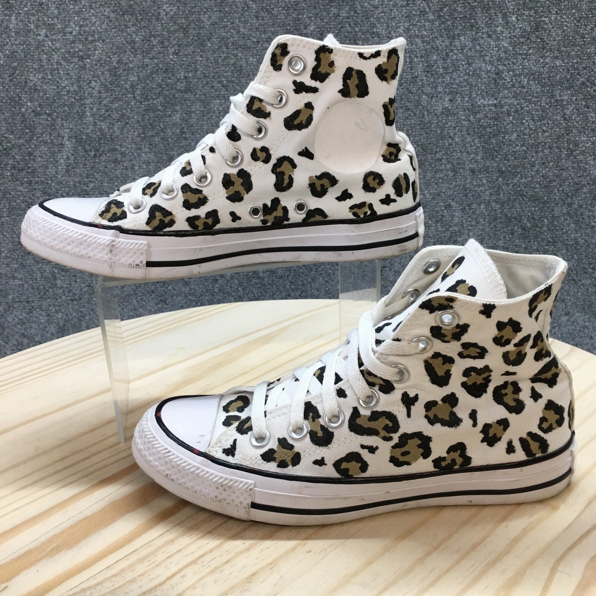 Converse Sneaker Womens 6.5 White Chuck Taylor Leopard Hi Top Lace 