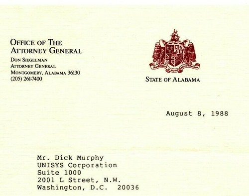 Don Siegelman SIGNED letter by controversial Alabama governor - scandal - prison - Picture 2 of 3