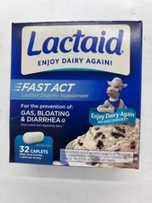 Lactaid Fast Act Lactase Enzyme Supplement 32 Caplets, Exp 6/2027 FREE SHIPPING!