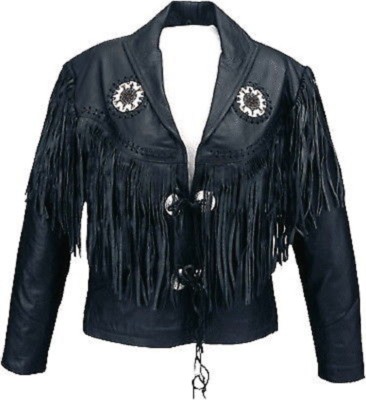 Herren Cowboy schwarz Rindsleder Jacke Fransen amerikanische Perlen Westernkleidung Neu