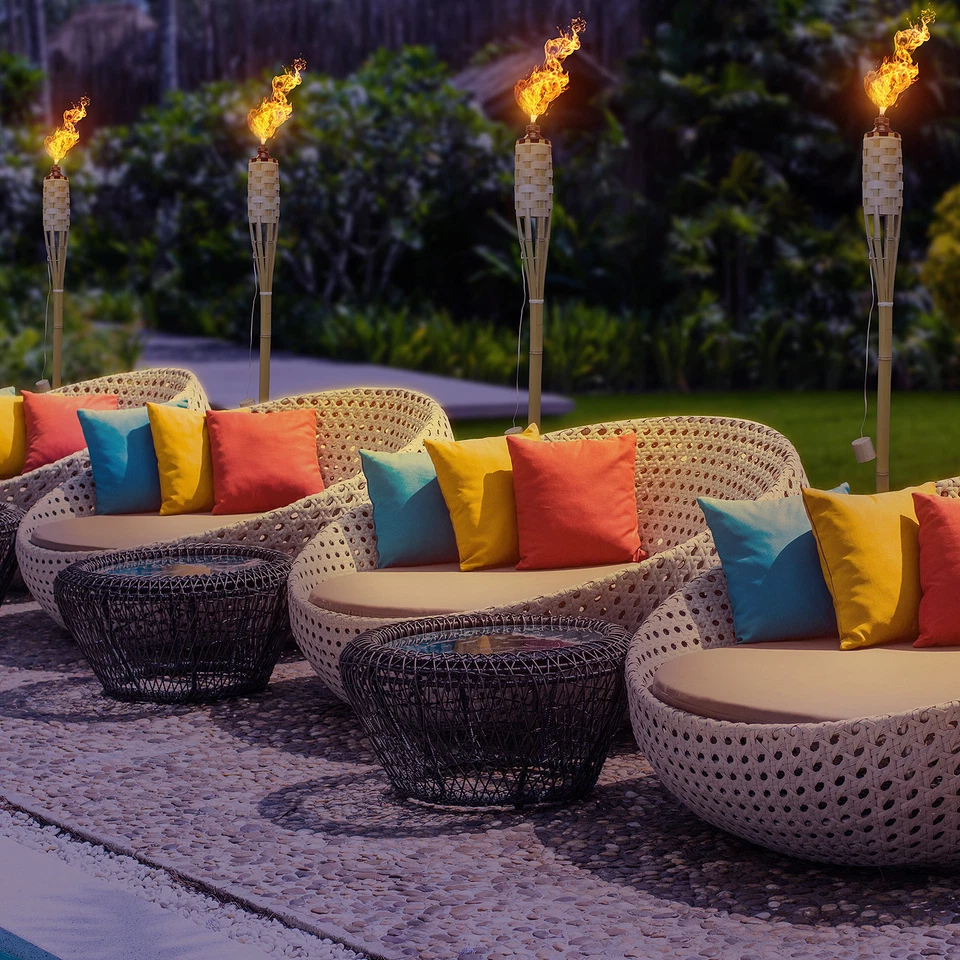 8 Pack Outdoor Bamboo Tiki Torches – 60” Long Yard Decor & Mosquito Repellent - Image 2 of 4